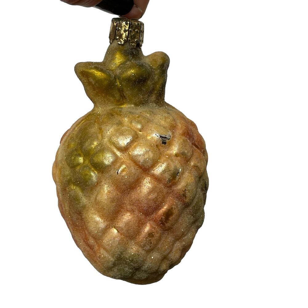 Christborn Ornament Glass Pineapple Vintage Christmas Fuzzy-Look Germany READ